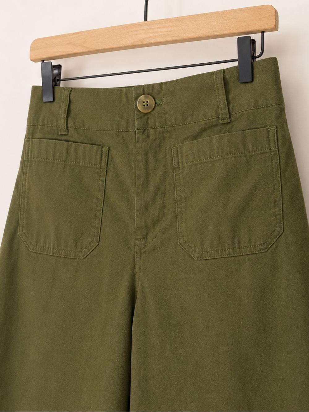 Anthropologie Maeve Colette Olive Green Crop Wide Leg Twill Pants 28 - Picture 3 of 8